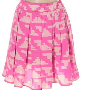 Aqua Pink White Geometric Mini Skirt, Size Small